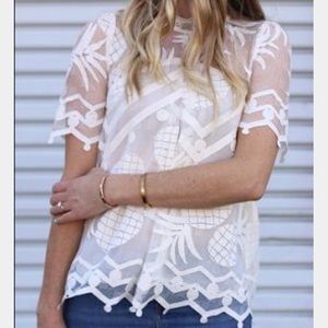 White lace pineapple top from Anthropologie